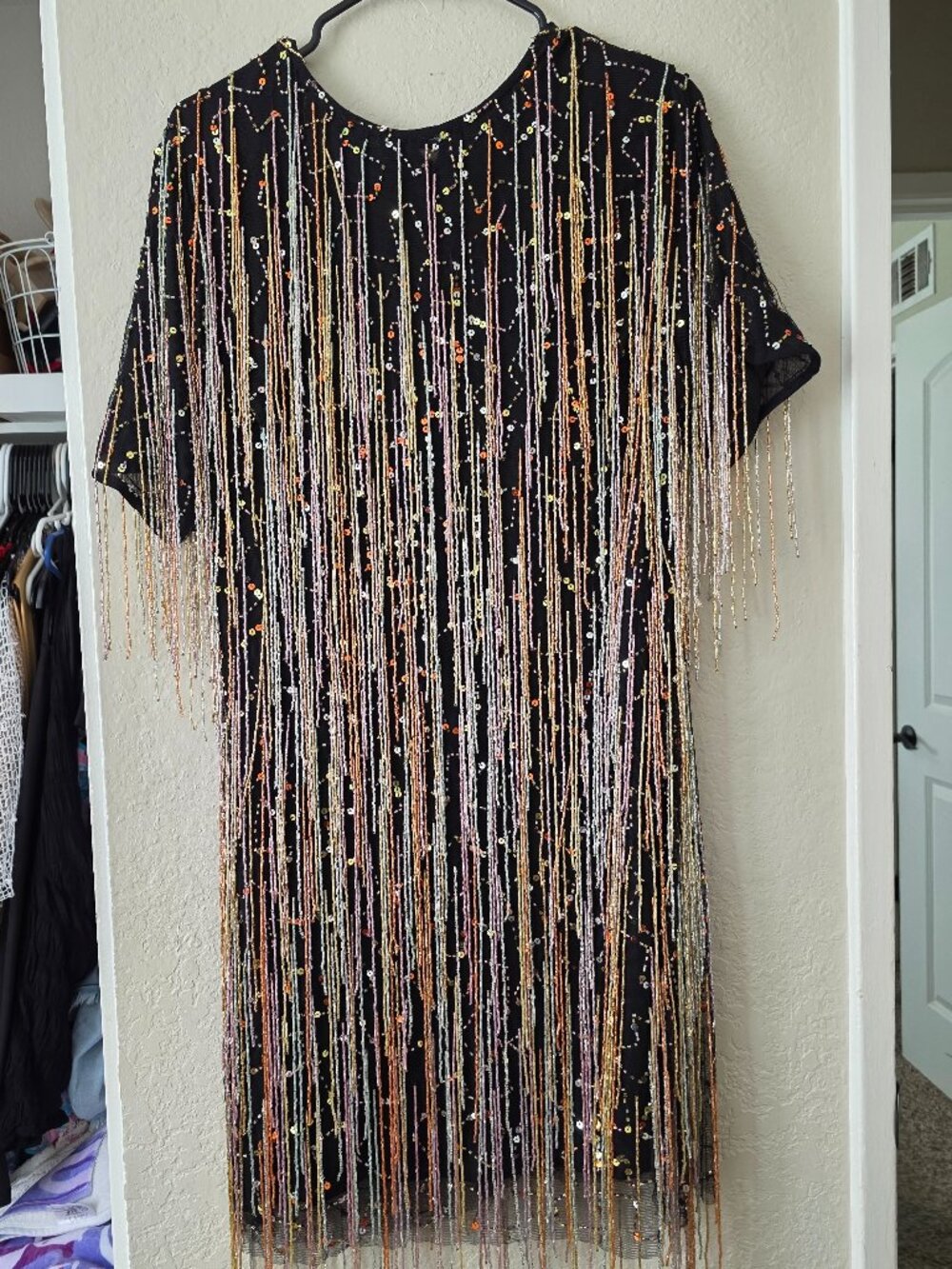 Nasty Gal Tassel Beaded Mini Bodycon Shift Dress US 12 NWT